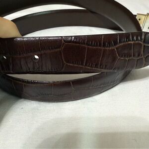 LAUREN RALPH LAUREN Brown Alligator Crocodile Print Dress Belt Leather Preppy